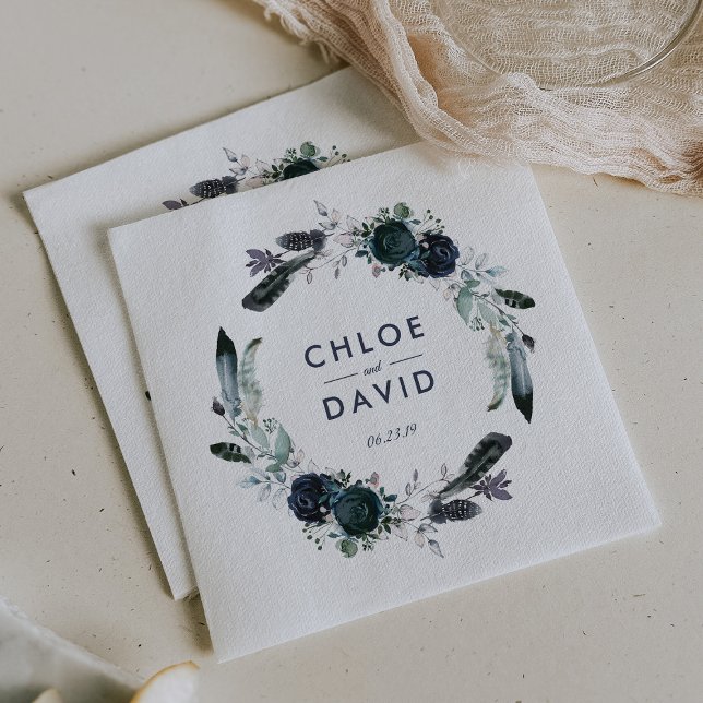 Serviette En Papier Rustic Navy Peony Aquarelle Mariage personnalisé (Créateur téléchargé)