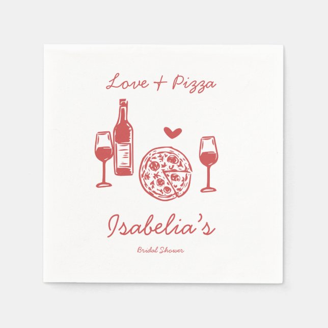 Serviette En Papier Rustic Pizza & Wine Enterrement de Fiançailles (Devant)