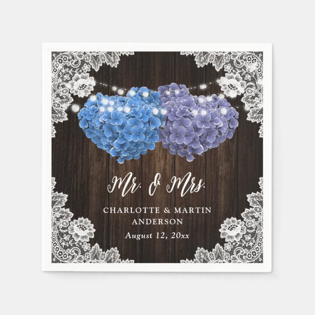 Serviette En Papier Rustic Purple and Blue Mr and Mrs Floral Wedding (Devant)