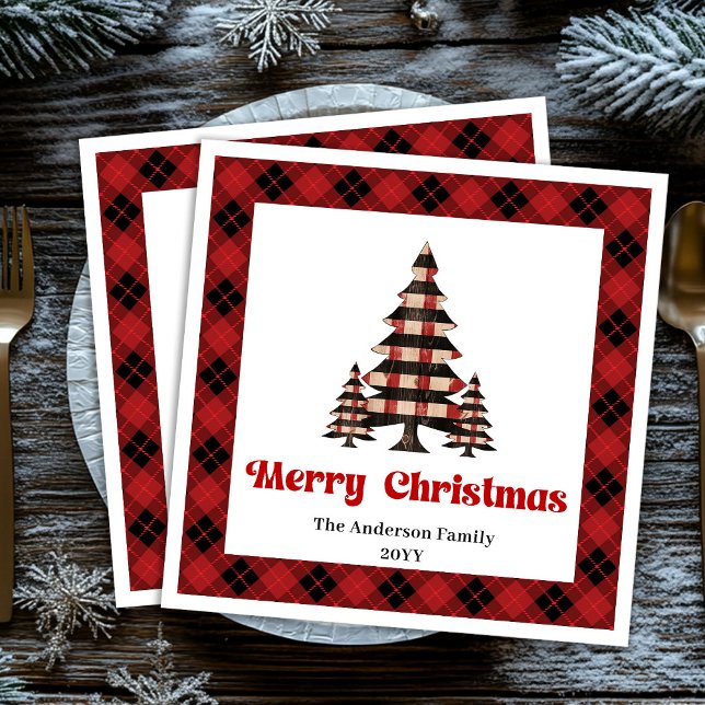 Serviette En Papier Rustic Red Black Plaid Christmas Napkin Custom (Rustic Red Black Plaid Christmas Napkin Custom)
