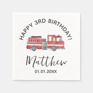 Serviette En Papier Rustic Red Firetruck Joyeux papier d'anniversaire 
