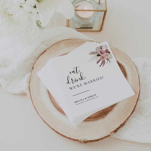 Serviette En Papier Rustic Rose Gold Mange Boire Nous sommes mariés Ma (Créateur téléchargé)