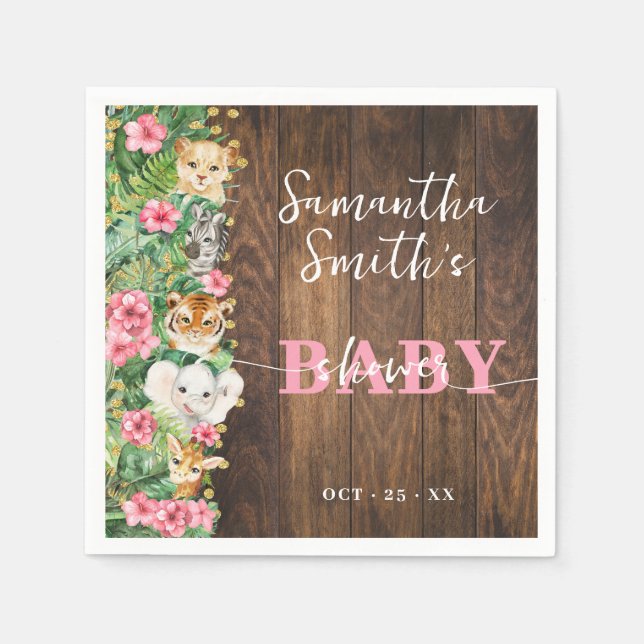 Serviette En Papier Rustic Safari Pink Baby Shower Party Decor (Devant)
