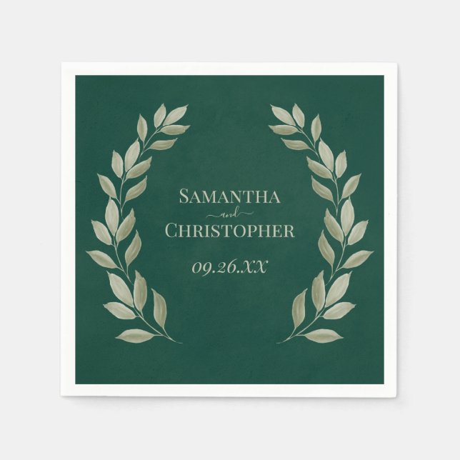 Serviette En Papier Rustic Sage Laurel Feuilles sur Emerald Green Mari (Devant)