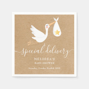 Serviette En Papier Rustic Special Delivery Stork Star Baby shower