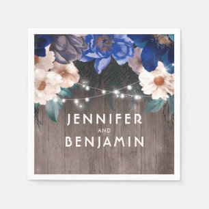 Serviette En Papier Rustic String éclaire Floral Navy et Royal Blue