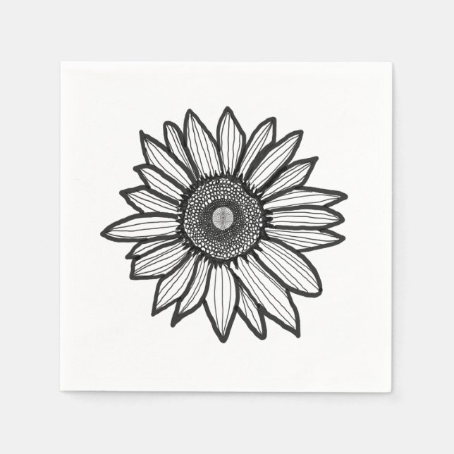 Serviette En Papier Rustic Sunflower Floral Black & White Napkin (Devant)