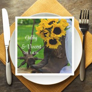 Serviette En Papier Rustic Sunflowers and Cowboy Boots Western Wedding
