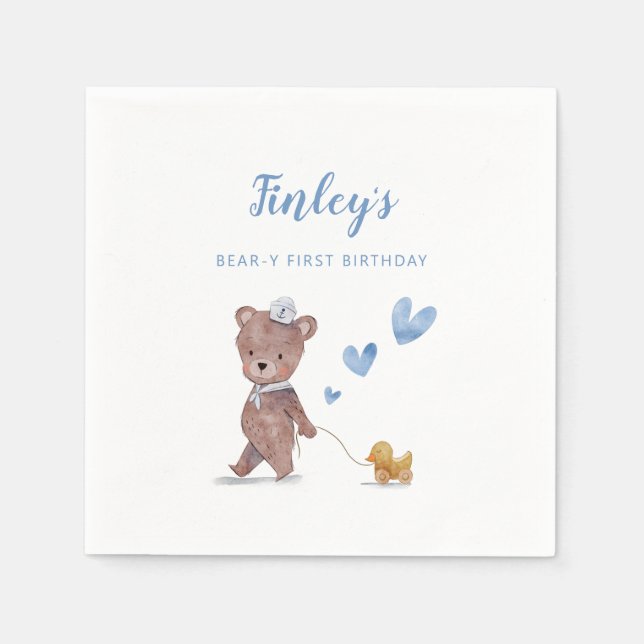 Serviette En Papier Rustic Teddy Bear Boys fête d'anniversaire (Devant)