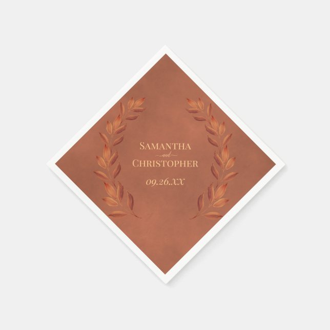 Serviette En Papier Rustic Terracotta Leaves Diagonal Design Wedding (Coin)