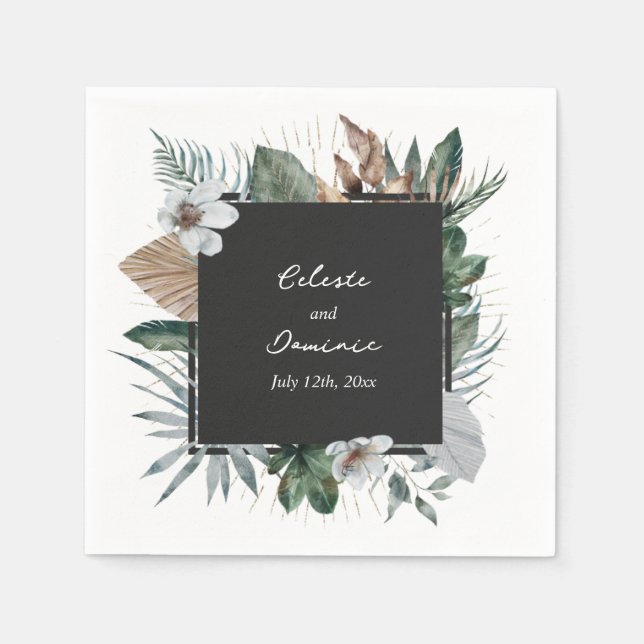 Serviette En Papier Rustic Tropical Palm Feuille Mariage botanique (Devant)