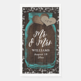 Serviette En Papier Rustic Turquoise Mason Jar Wood Mr & Mrs Mariage