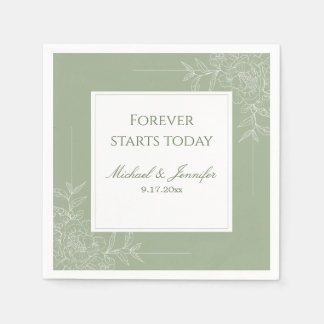 Serviette En Papier Rustic Wedding Sage Green and White Modern