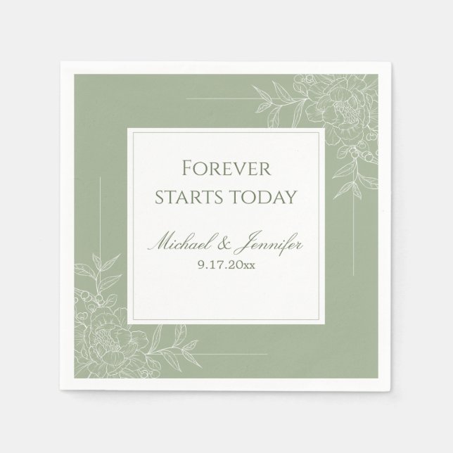 Serviette En Papier Rustic Wedding Sage Green and White Modern (Devant)