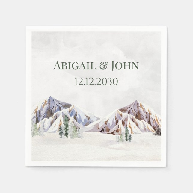 Serviette En Papier Rustic Winter Mountain Forest Wedding Napkin (Devant)