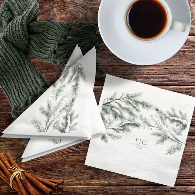 Serviette En Papier Rustic Winter Wedding Boughs Forest Green ID1049 (Créateur téléchargé)
