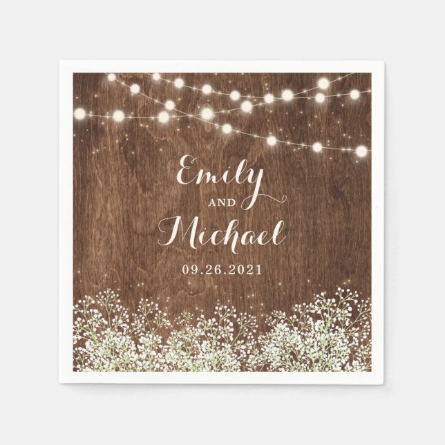 Serviette En Papier Rustic Wood Baby's Breath String Mariage (Devant)