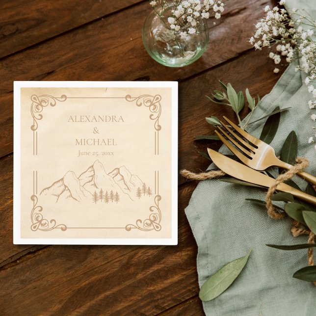 Serviette En Papier Rustic Woods Mountain Mariage (Créateur téléchargé)