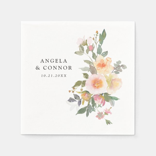 Serviette En Papier Rustique Aquarelle Florale Mariage de printemps (Devant)