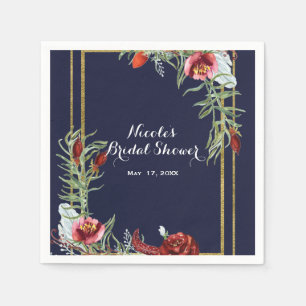 Serviette En Papier Rustique Automne Marsala Floral Bleu Nuit Or Maria