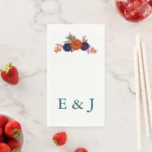 Serviette En Papier Rustique Automne Orange Navy Bleu Floral Mariage