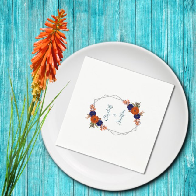 Serviette En Papier Rustique Automne Orange Navy Bleu Floral Mariage (Créateur téléchargé)