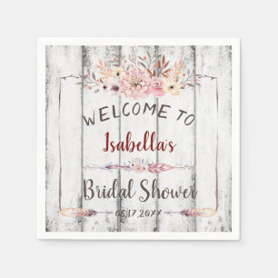 Serviette En Papier Rustique Blanc Grange Boho Floral Fête des mariées