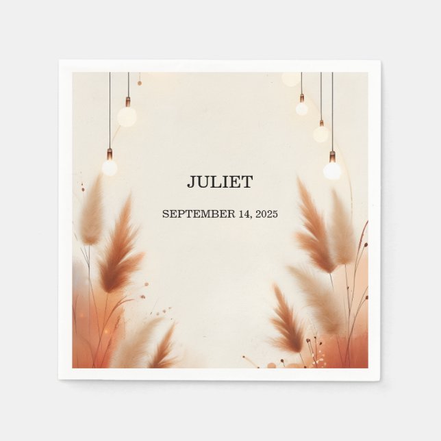 Serviette En Papier Rustique Bohème Automne Ombré Marron Fête de Maria (Devant)