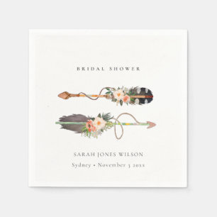 Serviette En Papier Rustique Bohème Plume Floral Flèche Mariage 