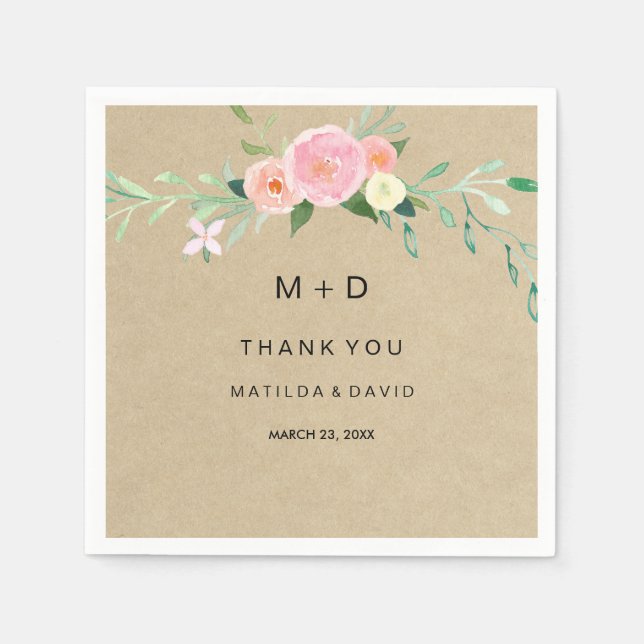 Serviette En Papier Rustique Boho Floral Merci Mariage Napkin (Devant)