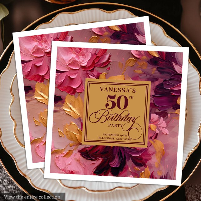 Serviette En Papier Rustique Boho Merlot Blush Gold 50e anniversaire N (Rustic Boho Merlot Blush Gold 50th Birthday Napkin)