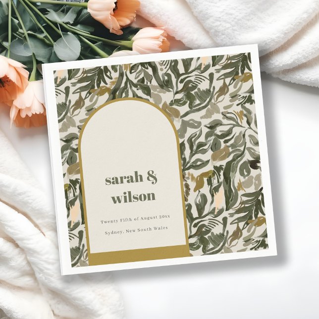 Serviette En Papier Rustique Boho Retro Arch Mariage botanique vert (Créateur téléchargé)