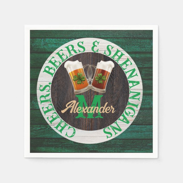 Serviette En Papier  Rustique Bois Acclamations Bières Shenanigans  (Devant)