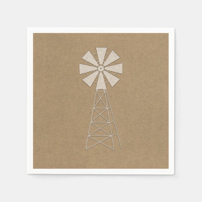 Serviette En Papier Rustique Brown Kraft Windmill Mariage moderne (Devant)