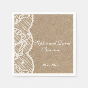 Serviette En Papier Rustique Burlap et dentelle Mariage Personnalisé