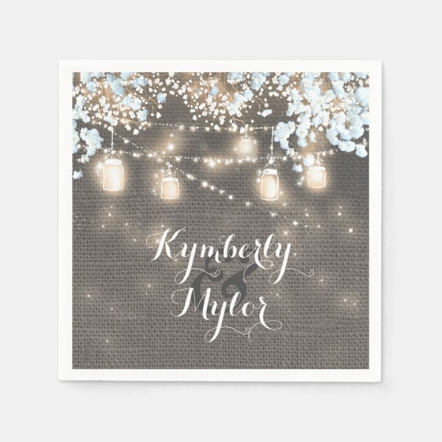 Serviette En Papier Rustique Burlap Lights Mason Jars Mariage (Devant)