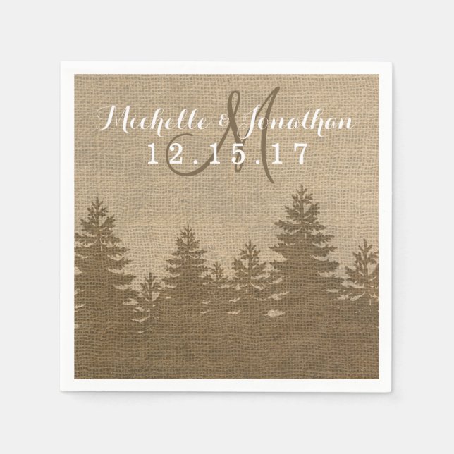 Serviette En Papier Rustique Burlap Pine Trees Mariage d'hiver Napkin (Devant)