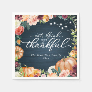 Serviette En Papier Rustique Chic Automne Floral Thanksgiving Dîner
