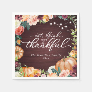 Serviette En Papier Rustique Chic Automne Floral Thanksgiving Dîner N