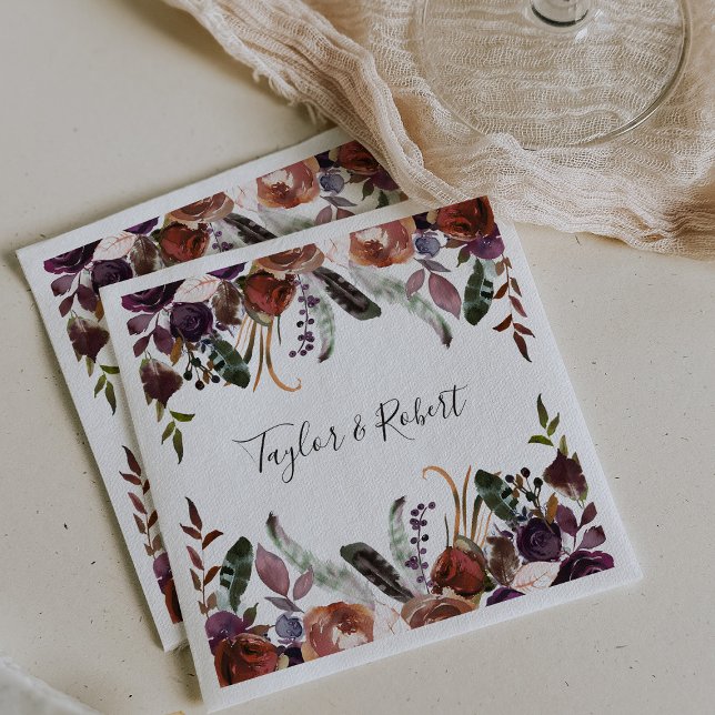 Serviette En Papier Rustique Chic Butterum & Plum Floral Mariage (Créateur téléchargé)