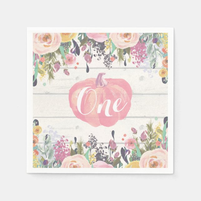 Serviette En Papier Rustique Citrouille premier anniversaire aquarelle (Devant)