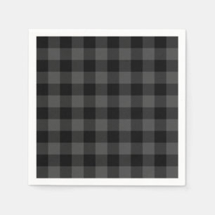 Serviette En Papier Rustique classique gris et noir plaid