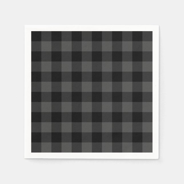 Serviette En Papier Rustique classique gris et noir plaid (Devant)