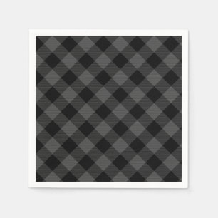 Serviette En Papier Rustique classique gris et noir plaid