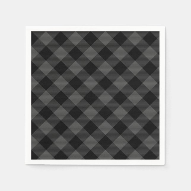 Serviette En Papier Rustique classique gris et noir plaid (Devant)