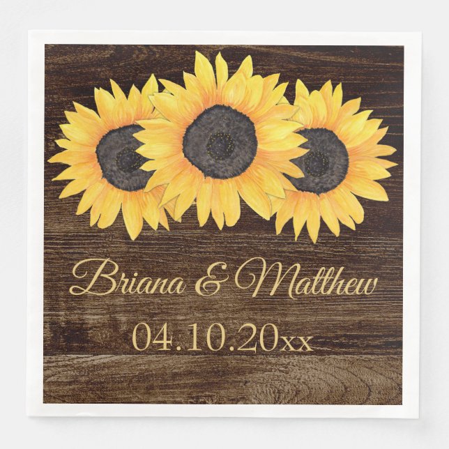 Serviette En Papier Rustique Country Sunflower Dîner en bois Napkin (Devant)