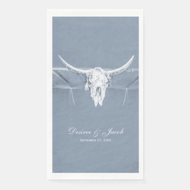 Serviette En Papier Rustique Dusty Bleu Blanc Vache Occidentale Mariag (Devant)