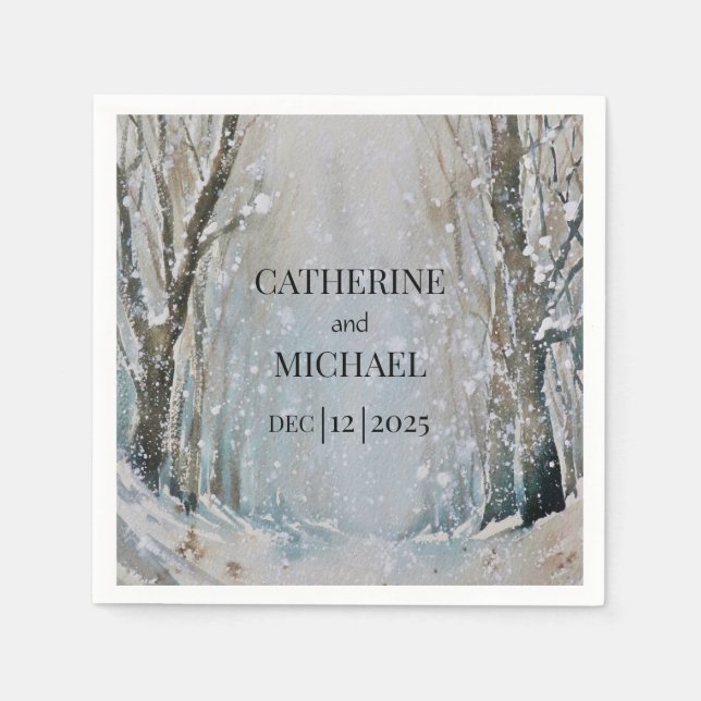 Serviette En Papier Rustique Dusty Blue Winter Forest Mariage d'aquare (Devant)