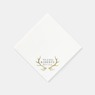 Serviette En Papier Rustique & Élégant Cerf Or | Mariage Nom Personnal