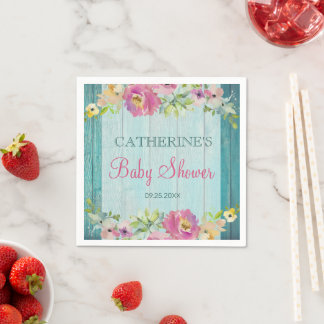 Serviette En Papier Rustique été Floral Bleu Baby shower en bois de gr